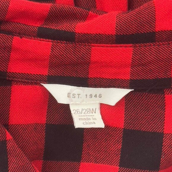 Cato Red & Black Plaid Button-Up Shirt With Ruffle Sleeves Womens Size 26/28W - Picture 3 of 12